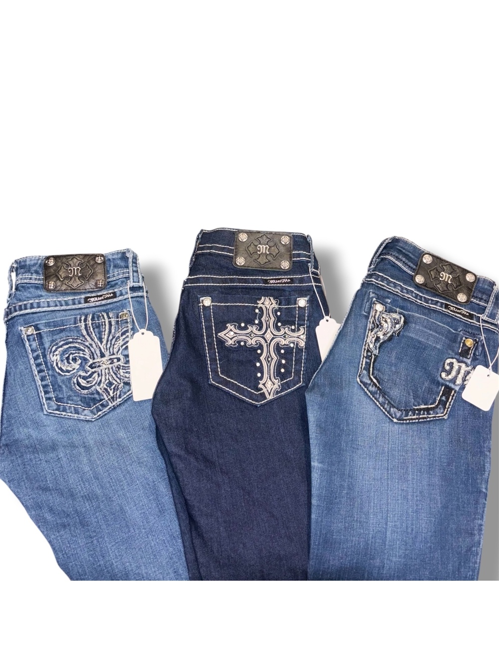 Miss Me Women's Boot Cut Jeans Trio - Light Blue, Dark Blue, Medium Blue
